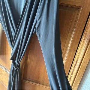 Elegant Olive Midi Wrap Tie Dress